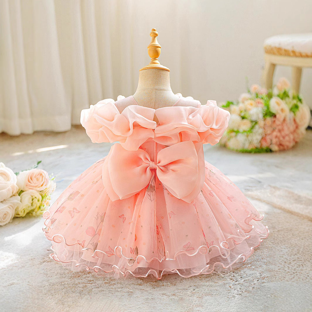 Girls Dress Little Girl Flower Fairy Fluffy Princess Dress Children's Host Piano Performance Costume