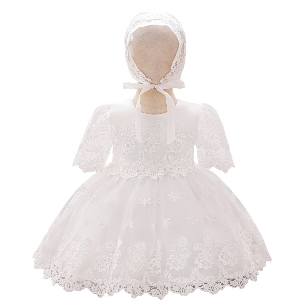 European and American new white wash dress full moon hundred days banquet with veil dress skirt baby white mesh wedding dress skirt
