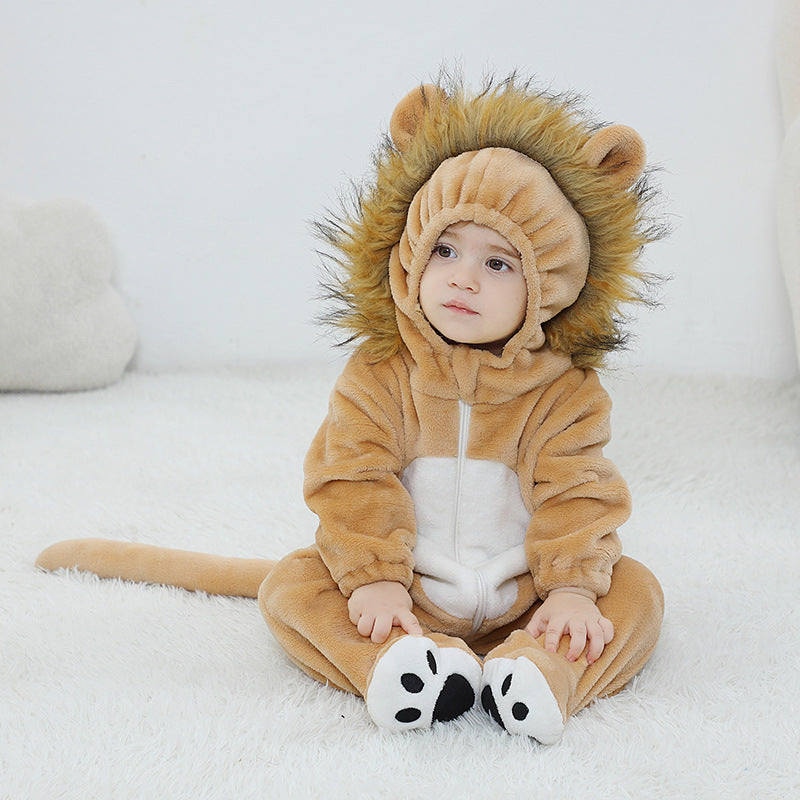 Infants and toddlers autumn new cute lion tiger monkey shape flannel single-layer onesie total link