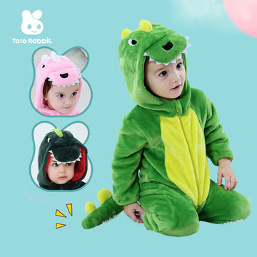 Qile Rabbit Children's Clothing Wholesale Spring and Autumn New Flannel Thin Dinosaur Single-layer Romper Jumpsuit