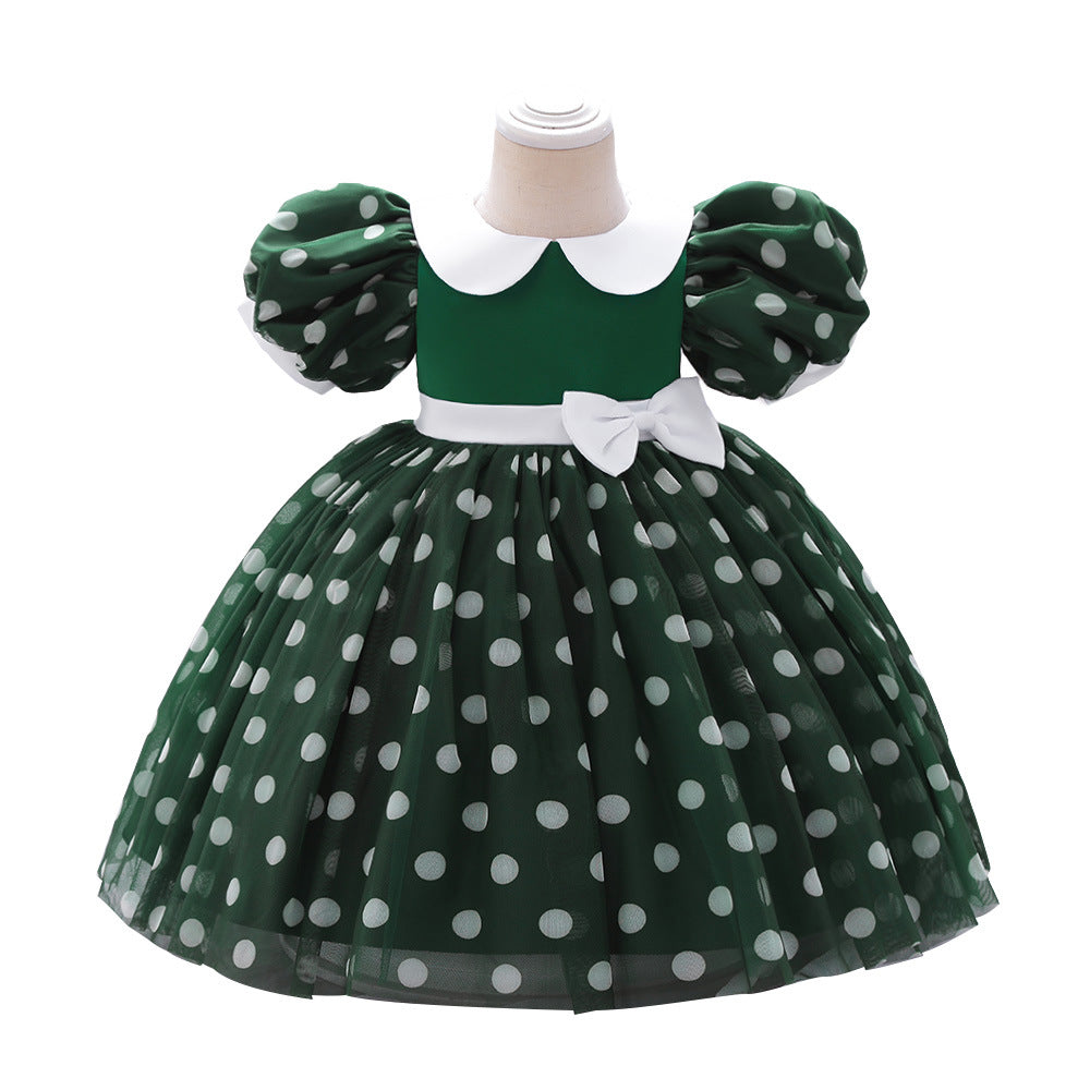 Foreign trade infant dress princess dress christmas polka dot chiffon dress baby first birthday dinner dress