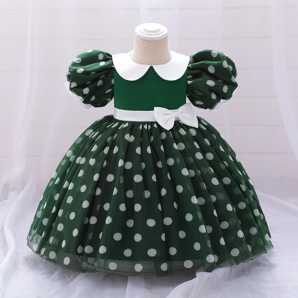 Foreign trade infant dress princess dress christmas polka dot chiffon dress baby first birthday dinner dress
