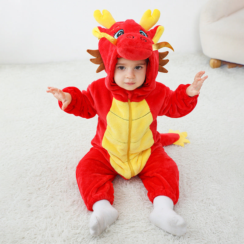 Qile Rabbit autumn new 0-3 year old baby comfortable single-layer styling Romper auspicious dragon styling one-piece Romper