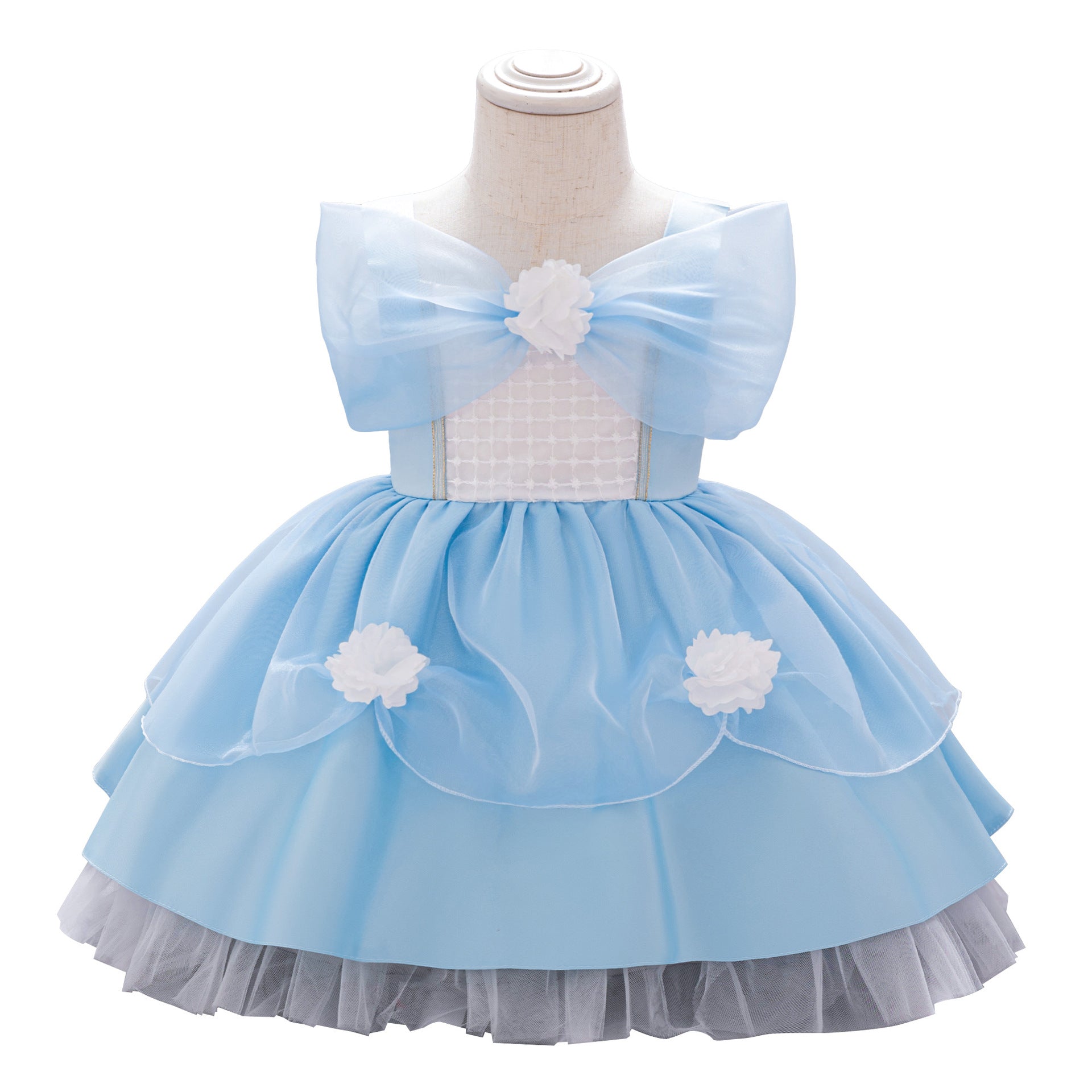 Amazon Cinderella princess dress, girls' shoulder three-dimensional flower mesh skirt, children's birthday party performance clothes
