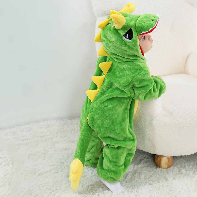 Qile Rabbit autumn and winter infant cartoon dragon king onesie cute super cute animal shape baby climbing clothes