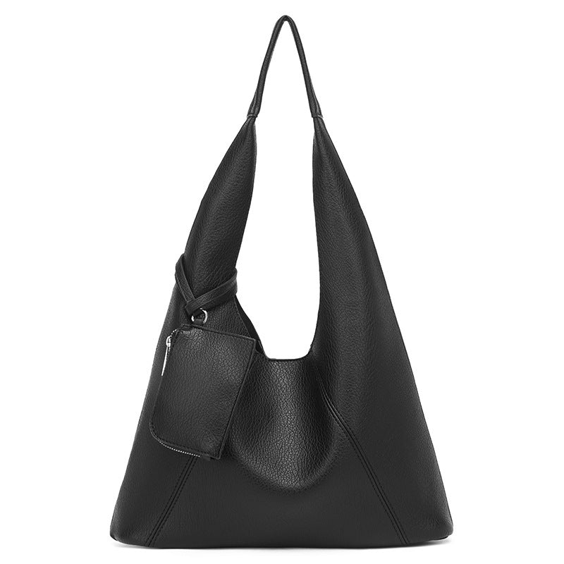 Korean version of casual lychee pattern tote bag women's versatile texture soft leather shoulder bucket bag simple commuter portable armpit