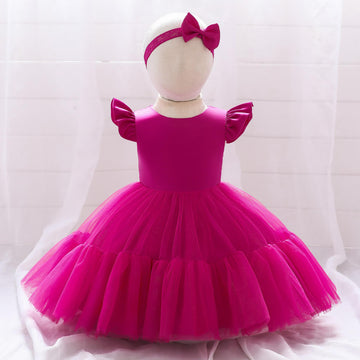 AliExpress Europe and the United States Foreign Trade Children's Dress Princess Dress Flying Sleeve Mesh Bow Wedding Dress Flower Girl Fluffy Dress