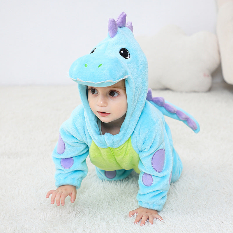 Qile Rabbit Autumn New 0-3 Year Old Baby Single-layer Shaped Romper Little Dinosaur Shaped Hooded One-piece Romper