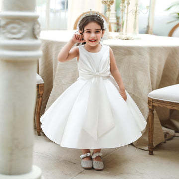 New baby girl one-year-old dress princess dress, twill thick satin bow infant grab week dress