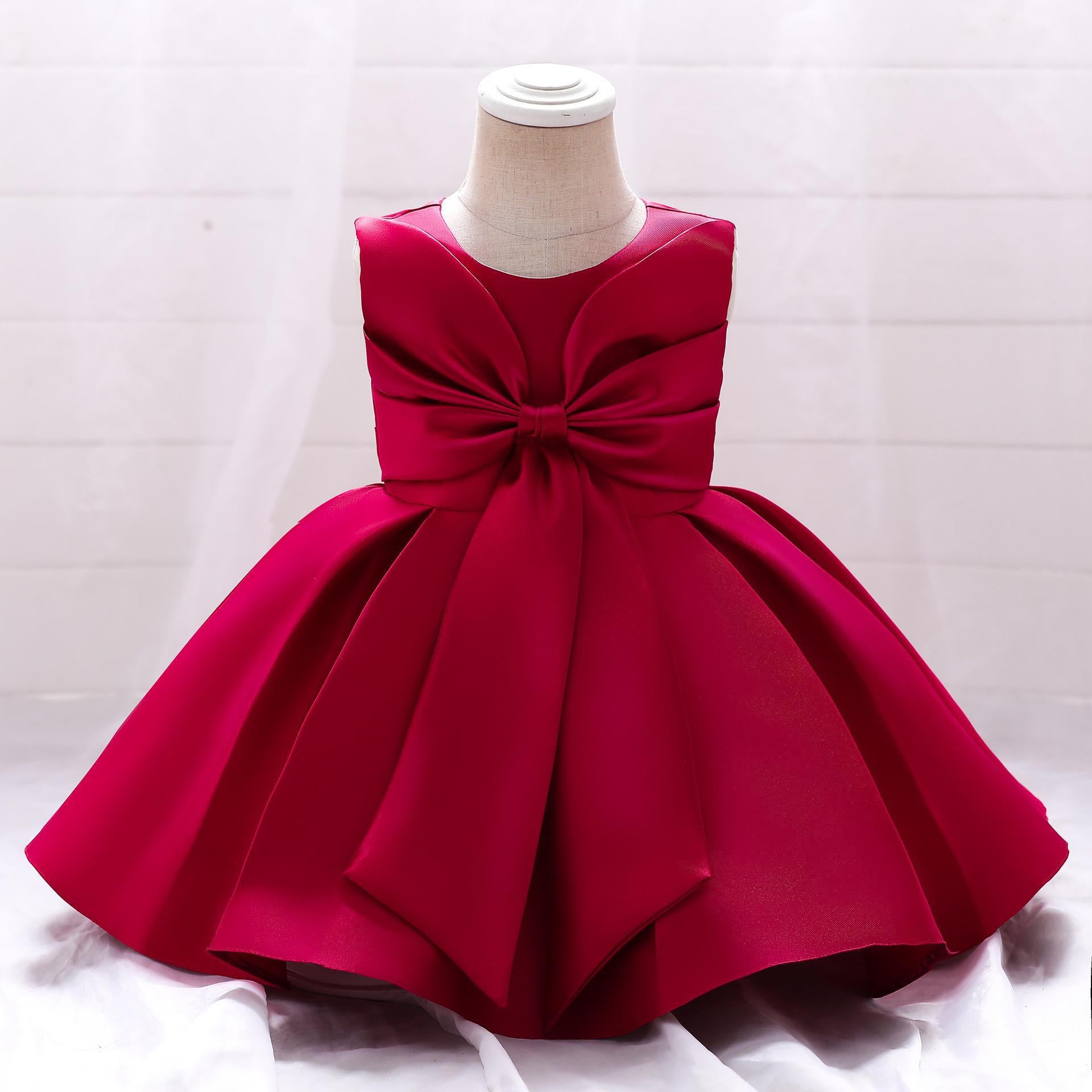New baby girl one-year-old dress princess dress, twill thick satin bow infant grab week dress