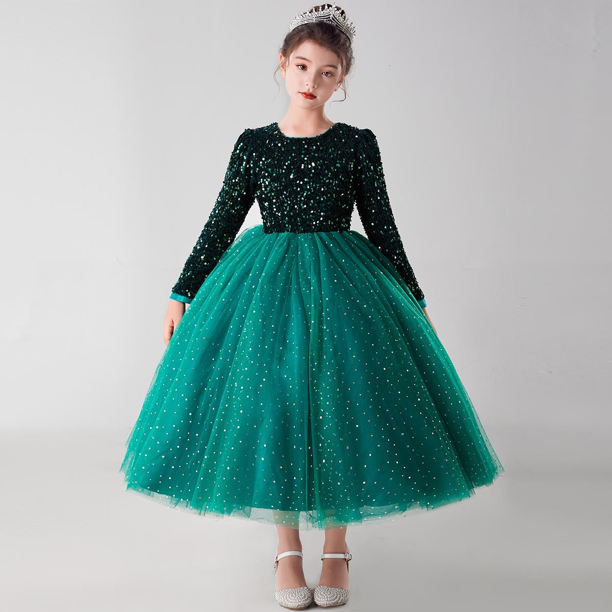 Long Sleeve Sequin Princess Long Dress