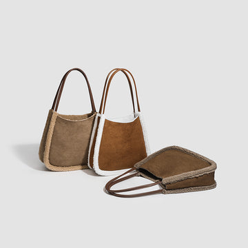 2025 niche lamb wool bag winter new retro suede tote bag fashion versatile shoulder handbag