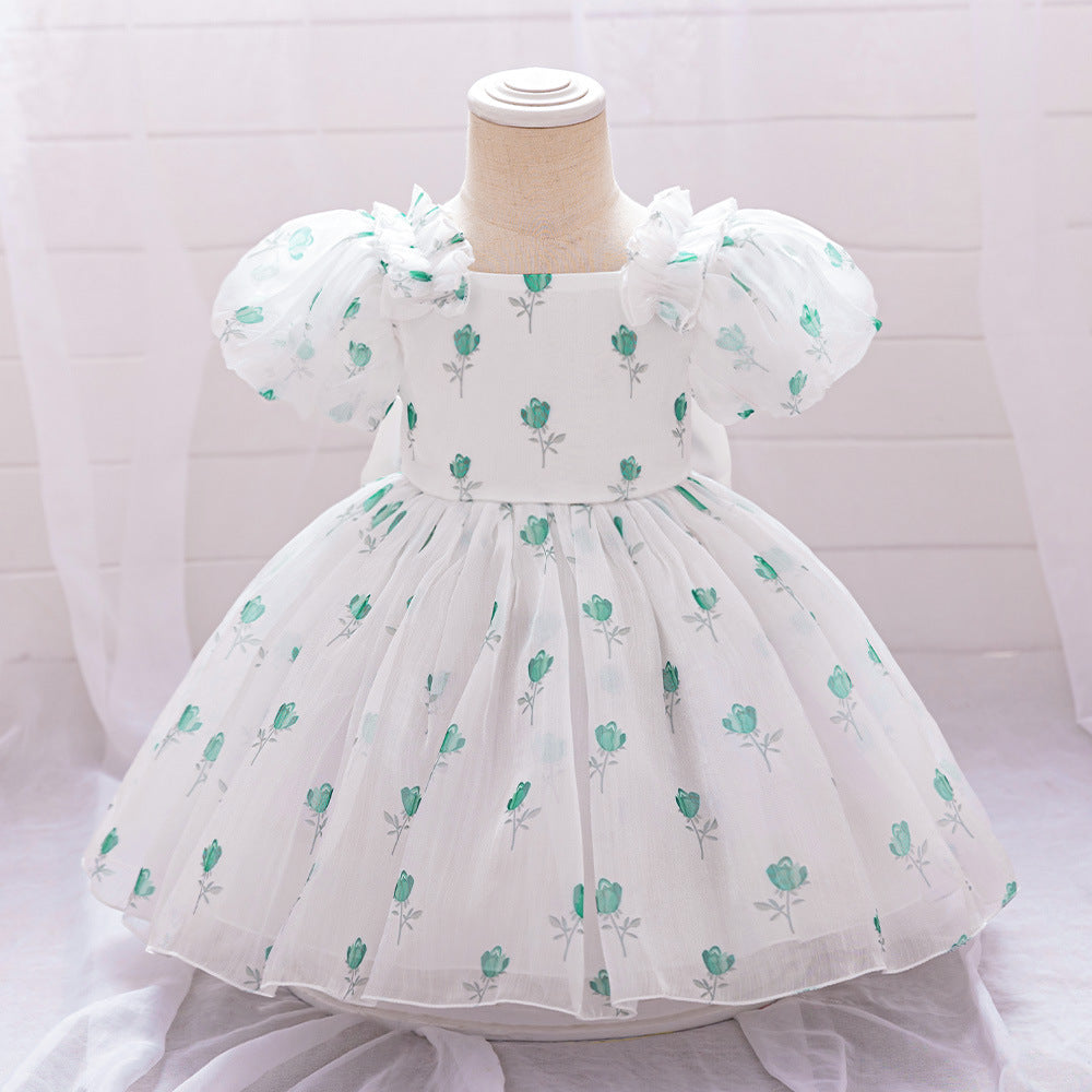 New girls' dress princess dress baby's first birthday party washing dress floral bow girls dress