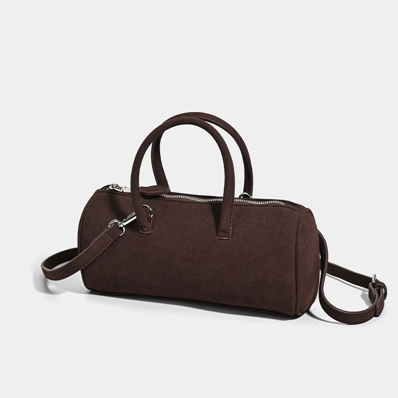 ins autumn and winter retro suede cylinder bag Boston bag handbag temperament versatile suede shoulder messenger bag