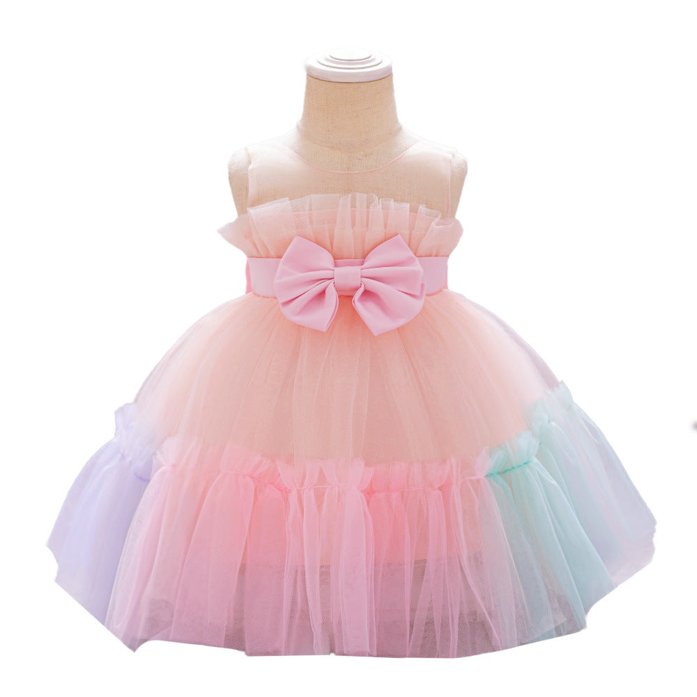 AliExpress new girls' dress baby's first birthday party will wash the dress and gradually change the color wedding flower girl princess dress