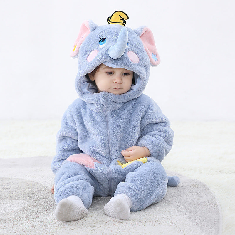 Qile Rabbit autumn new 0-3 year old baby onesie climbing suit animal shape double-sided velvet total link