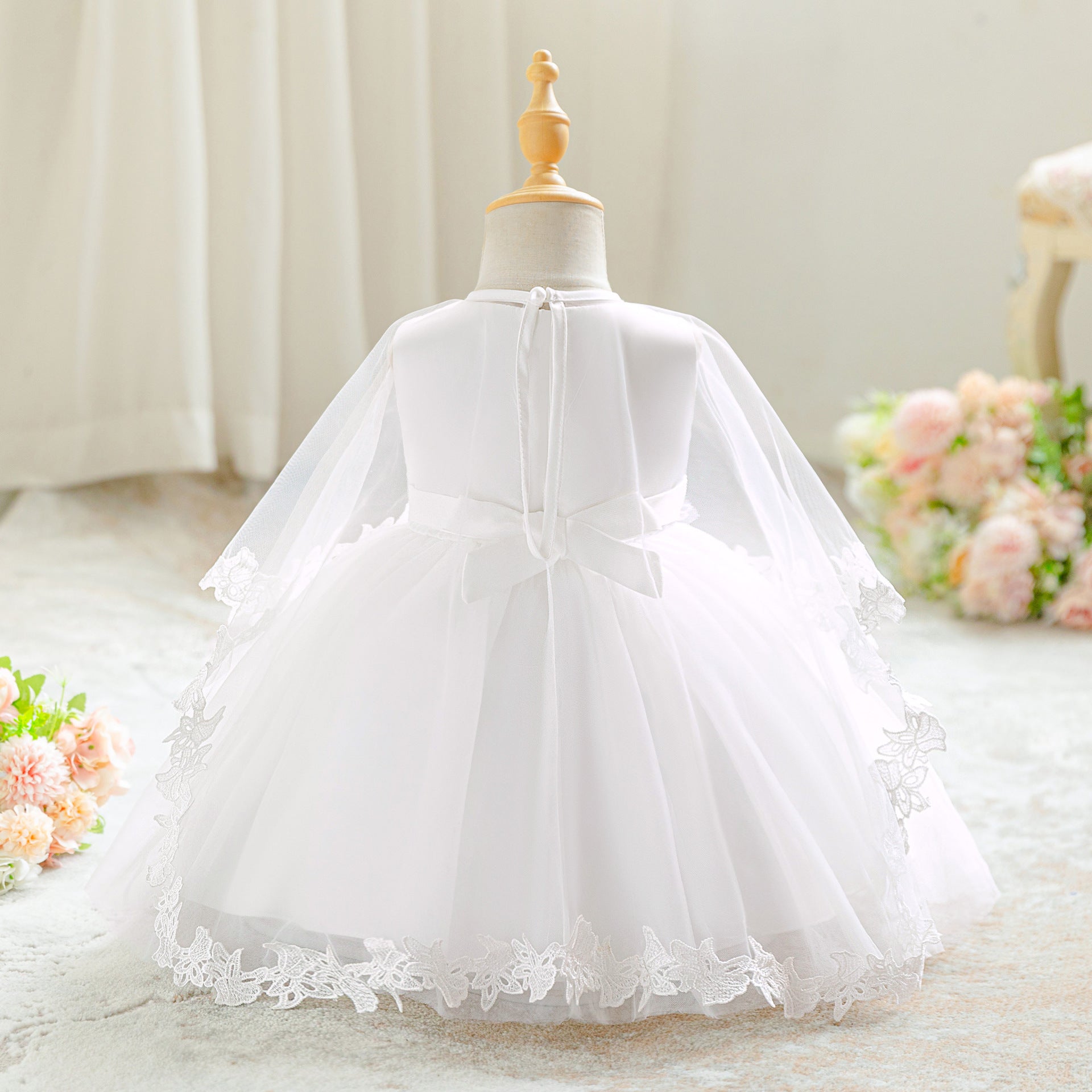 2025 foreign trade new girls wash dress mesh embroidered dress first birthday princess dress with shawl kids