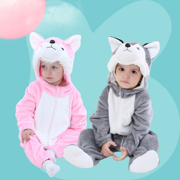 Spring and Autumn New Children's Clothing Flannel Cartoon Animal Shaping One-piece Romper Climbing Clothing Single Layer Qile Rabbit Children's Clothing