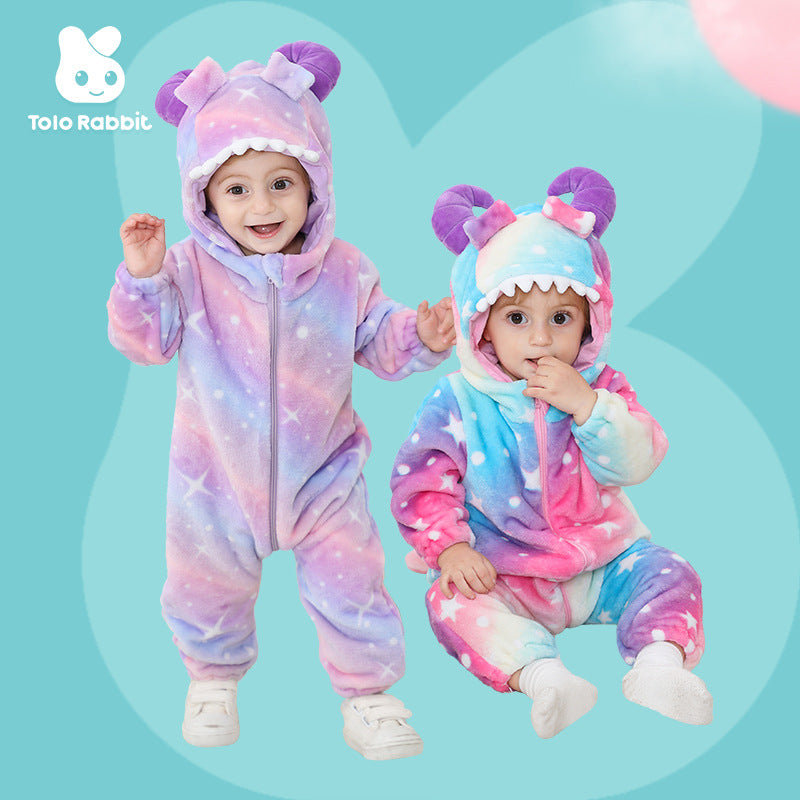 Qile Rabbit autumn new infant baby monster shape Romper starry sky printing monster shape one-piece Romper