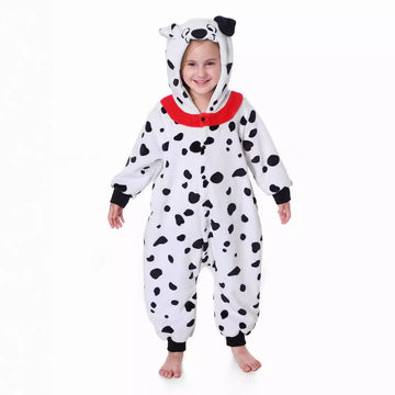 Autumn new children's cartoon styling clothes flannel single-layer spotted dog hooded onesie