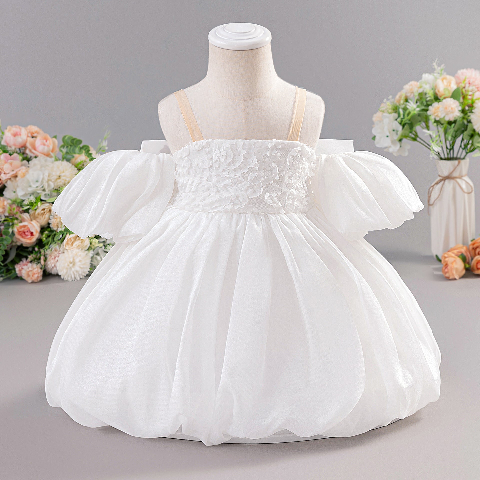 2025 New Children's Dress Bud Princess Dress Water Gloss Satin Dress Three-dimensional Flower Girls Dress Yearly Dress Dress