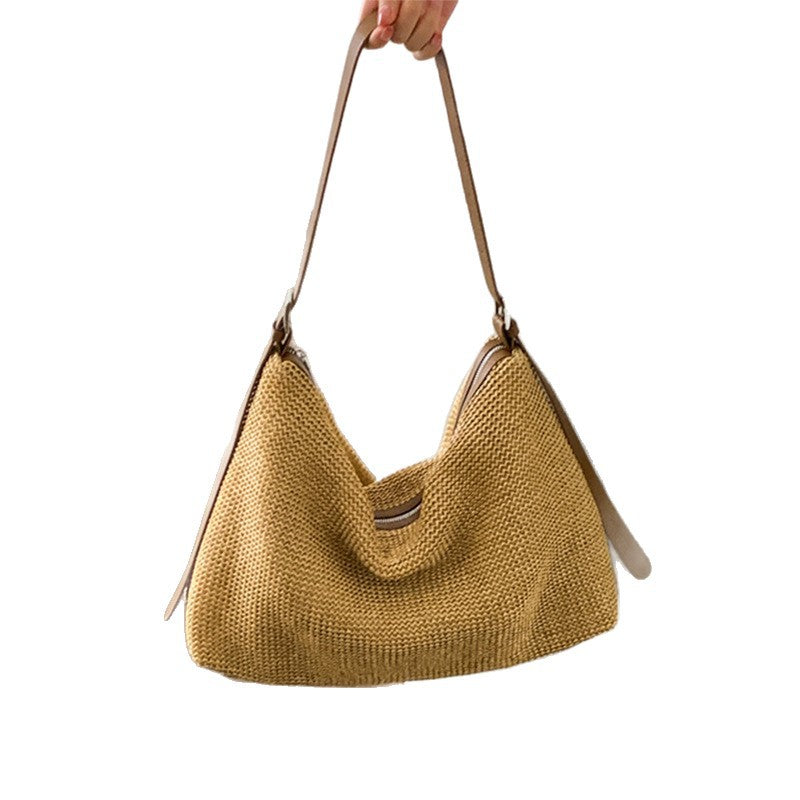 This year, the popular straw bag women's 2025 new large-capacity shoulder messenger tote seaside vacation beach bag