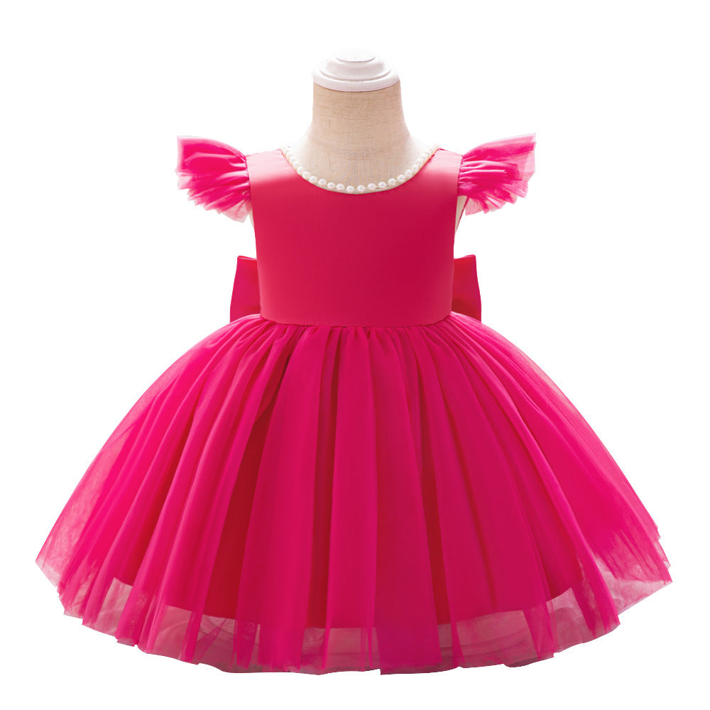 Amazon's new infant dress princess dress beaded small flying sleeve dress bow puffy princess dress