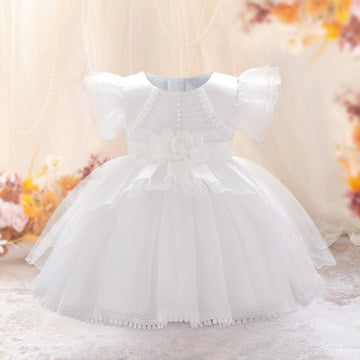 Amazon outer order infant dress princess dress small flying sleeve bead applique tutu wedding flower girl dress