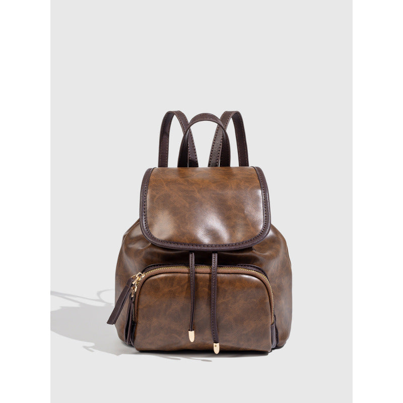 2025 niche design retro bundle strap backpack women's Maillard leisure travel commuter backpack