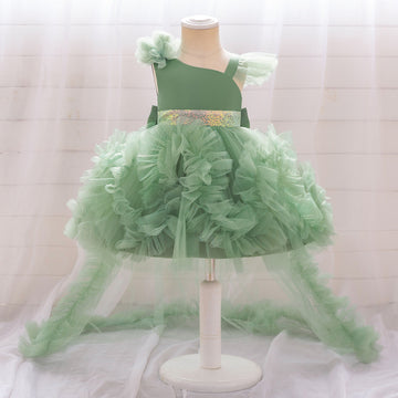 New girls' baby one-year-old trailing skirt infants and toddlers slanted shoulder puffy cake dovetail skirt children's 100-day dress skirt