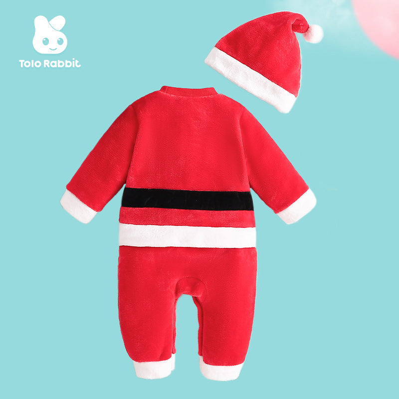 Qile Rabbit autumn new baby flannel single-layer Christmas modeling Romper cute performance clothes