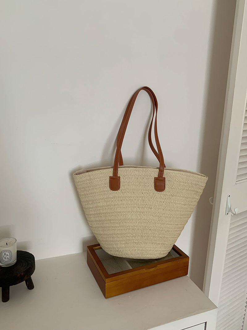 New Women's Large Capacity Straw Beach Bag – Woven Bucket Tote