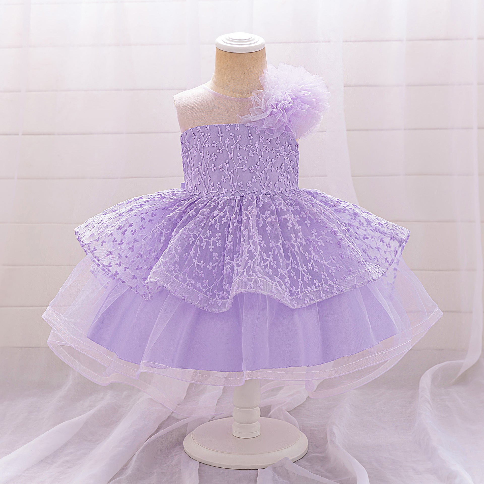 Girls' Dress Light Luxury Lace Fluffy Princess Dress Children's Host Walk Show Birthday Banquet Piano Performance Costume