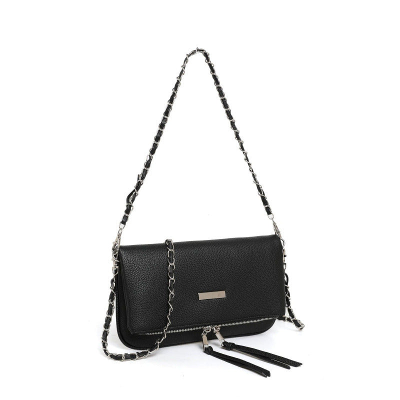 2025 new soft leather small square bag foreign trade European and American fashion versatile chain underarm tassel single shoulder oblique span bag