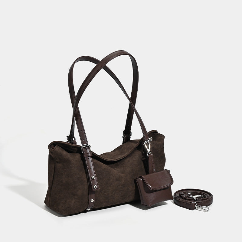 2025 new retro suede pillow bag women's autumn and winter large-capacity commuting shoulder underarm bag versatile messenger bag