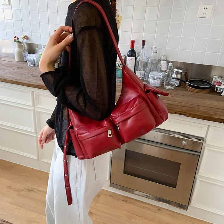 Korean niche hottie fan car bag 2025 retro multi-pocket underarm bag college student going out shoulder tote bag