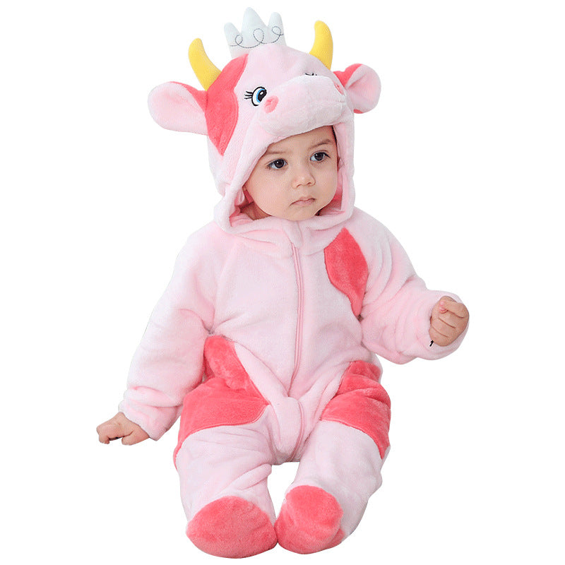 Qile Rabbit autumn and winter new 0-3 year old infants and toddlers are cute, casual and comfortable to go out two-color cow climbing clothes