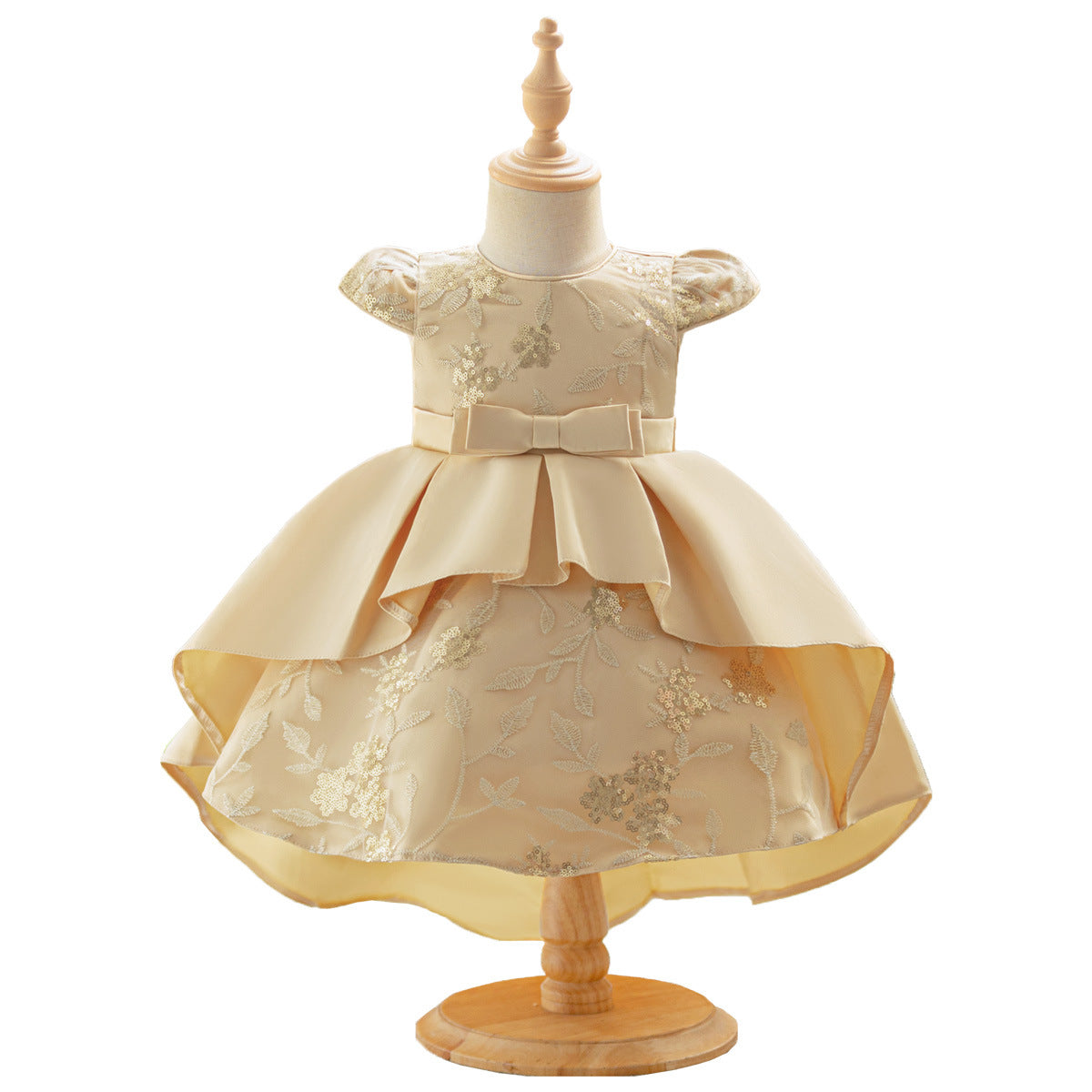 Girls dress skirt new bow dovetail dress flying sleeve embroidered trailing skirt performance dress wedding flower girl skirt