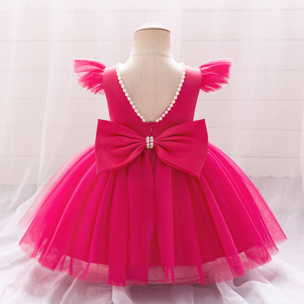 Amazon's new infant dress princess dress beaded small flying sleeve dress bow puffy princess dress
