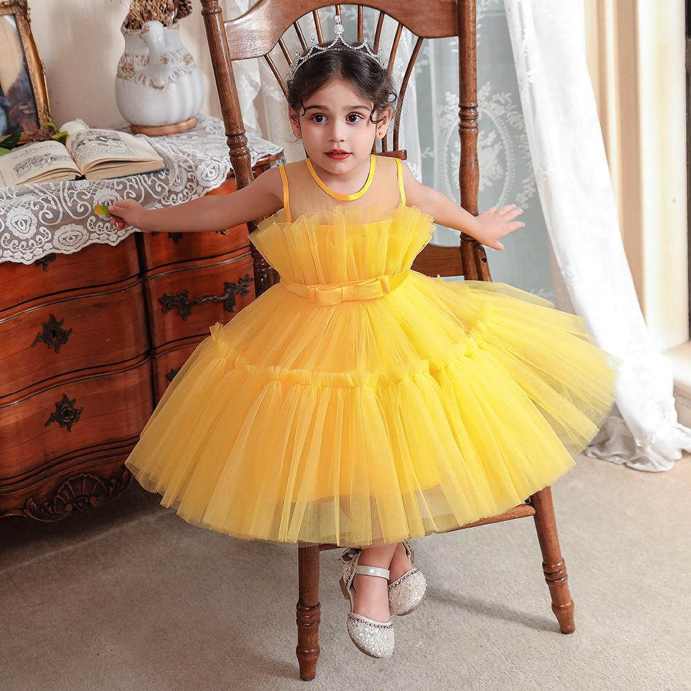 Foreign Trade Girls Dress Sleeveless Children's Festival Performance Dress Birthday Party Fluffy Yarn Princess Dress Little Princess