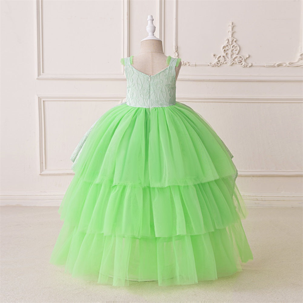 Amazon's new embossed mesh trailing cake skirt baby's first birthday party wash dress girl dovetail skirt