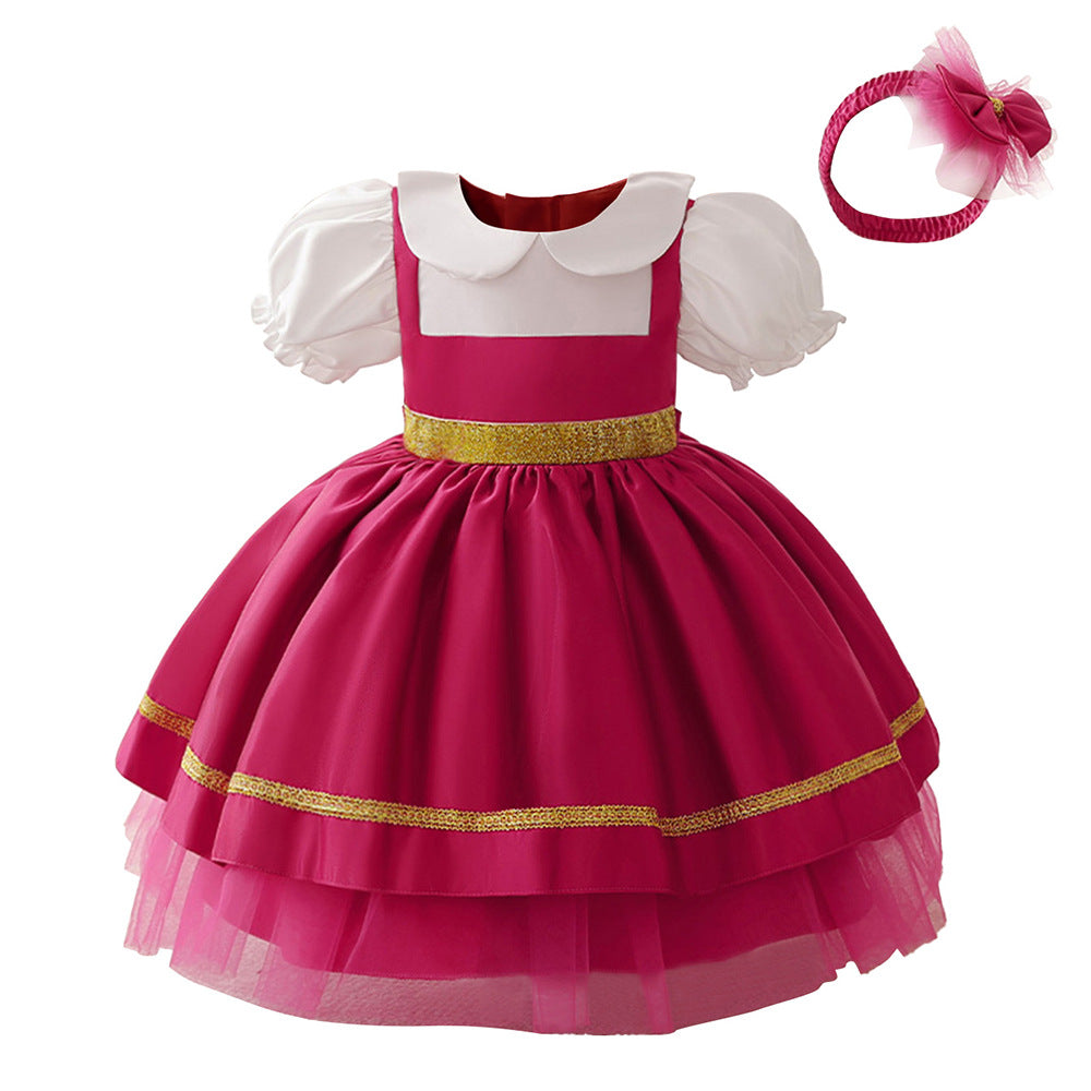 Cross-border new infant and toddler dresses cosplay Little Red Riding Hood bubble sleeves fluffy princess dresses children's performance clothes