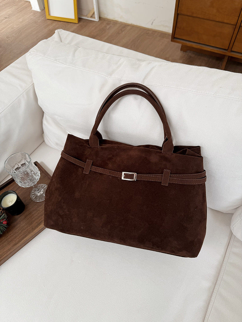 Cross-border fashion retro velvet matte large-capacity handbag women's 2025 autumn and winter new simple casual big bag