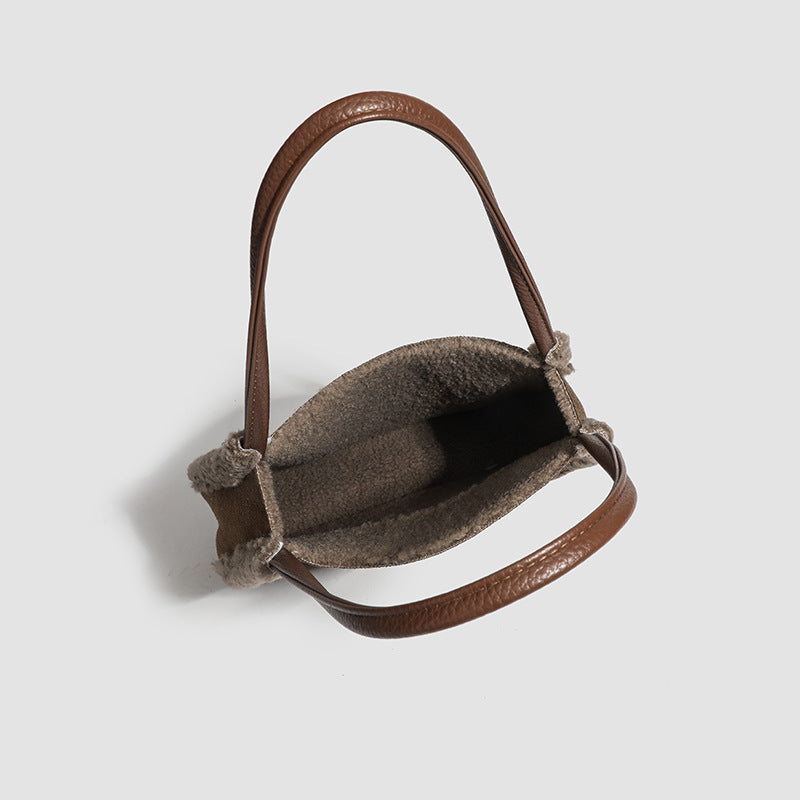 2025 niche lamb wool bag winter new retro suede tote bag fashion versatile shoulder handbag