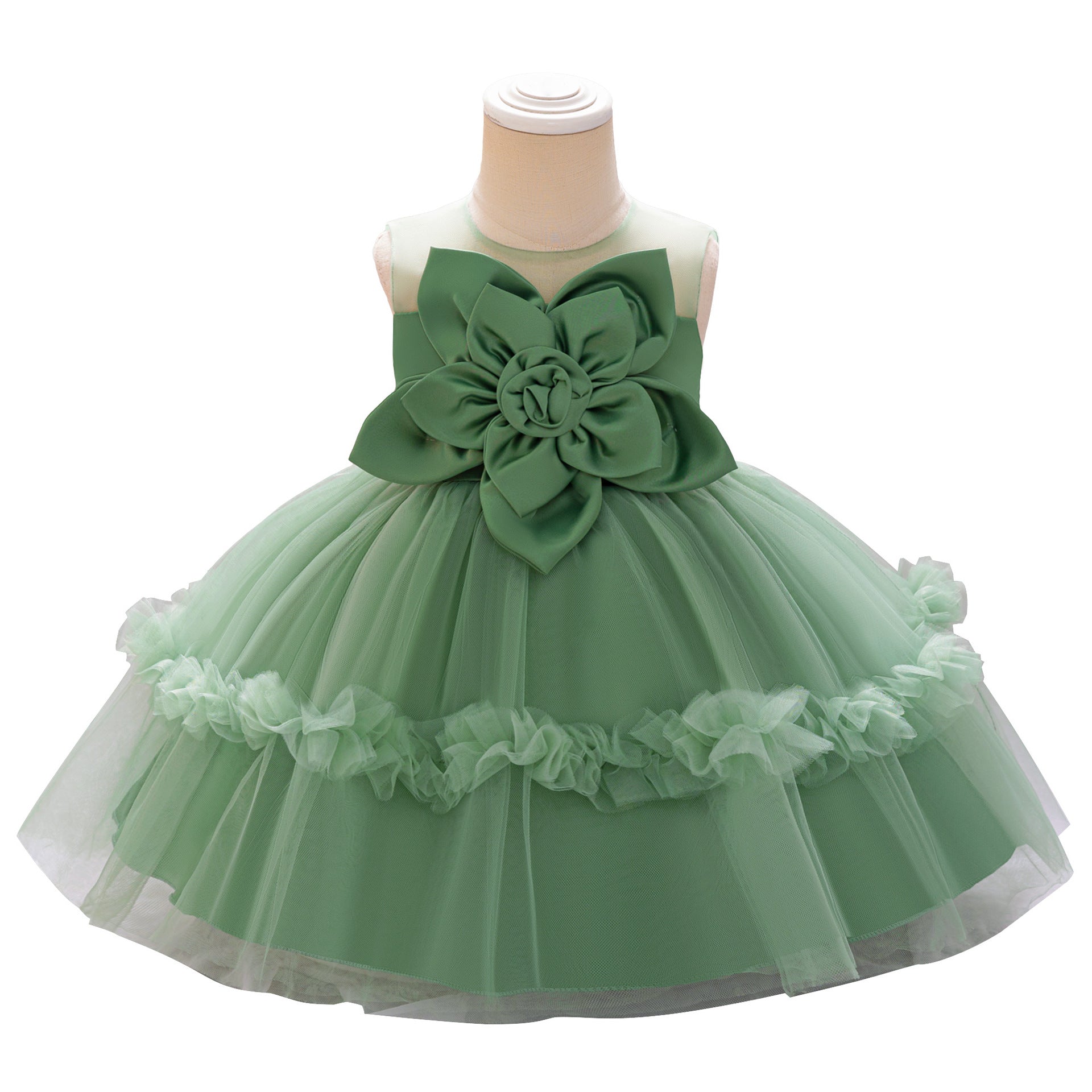 European and American new girls' baby washing dress infant three-dimensional flower mesh skirt one-year-old baby hundred-day washing dress
