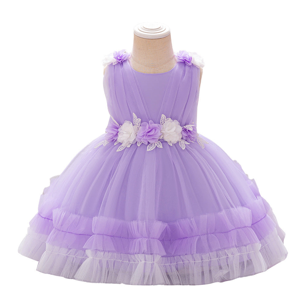 European and American new one-year-old dress skirt children's dress fluffy gauze skirt purple princess dress birthday party dress