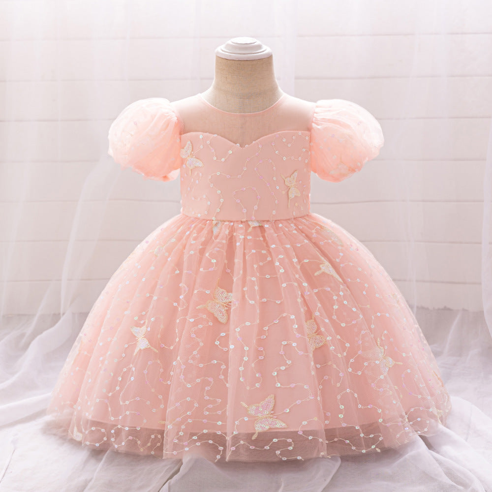 Cross-border new girls' princess dress children's dress one-year-old banquet dress wedding flower girl dress embroidered butterfly group