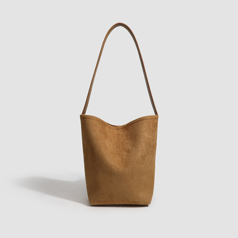 Korean version autumn and winter premium texture retro suede shoulder bucket bag ins versatile women's bag underarm bag trendy handbag