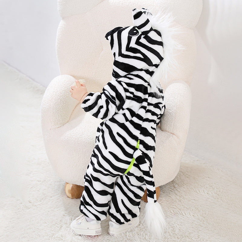 0-3 year old baby autumn new comfortable flannel animal-shaped Romper zebra-shaped one-piece Romper