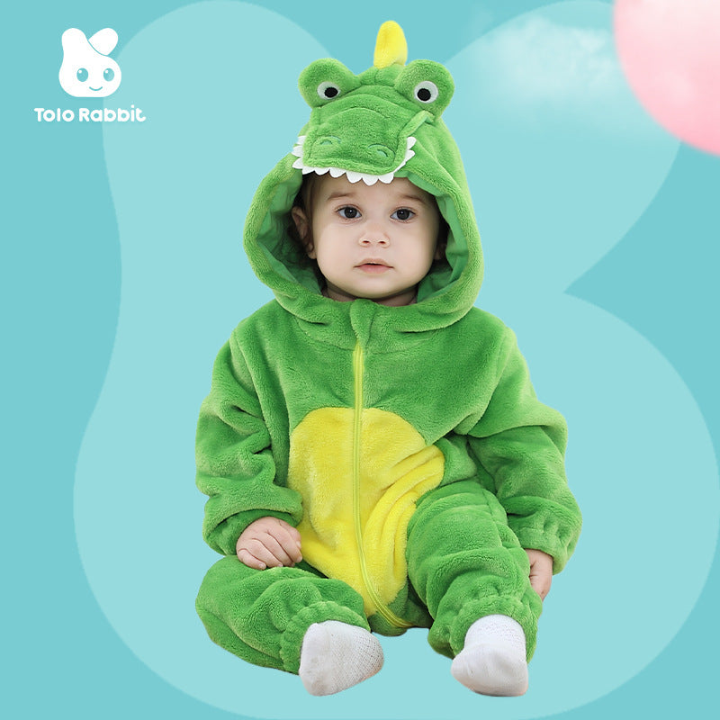 Qile Rabbit autumn new children's clothing animal shape three-dimensional flannel single-layer Romper onesie
